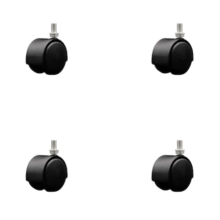 Service Caster 2'' Black Metal Hood Twin Wheel Caster Nylon Wheels 3/8 Thread Stem , 4PK SCC-TS02S50D-NYS-FB-382458-4